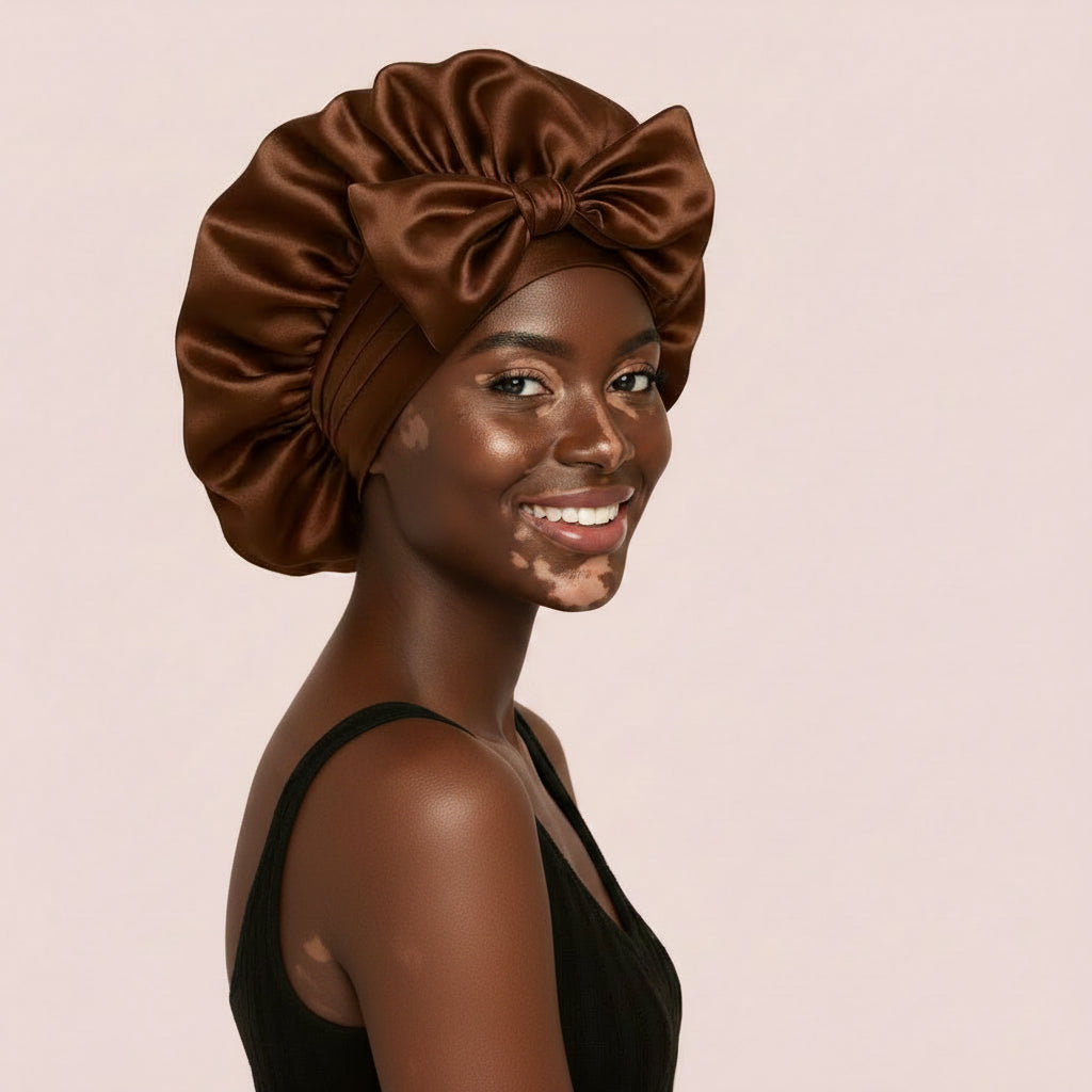 Bonnet en satin chocolat avec nœud – KGUNIVERS