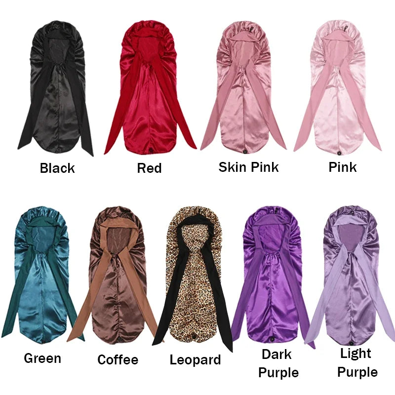 Grand Bonnet de Nuit en Satin avec Lien — Extra Large, Tous Types de Cheveux