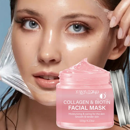 Masque exfoliant au collagène, masque enveloppant au collagène à la biotine Jour et nuit, hydratation profonde, crème masque de soin nocturne.