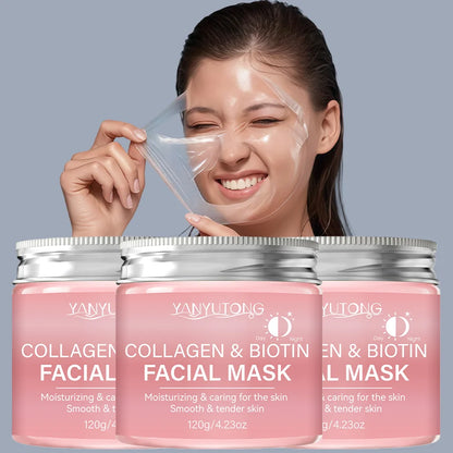 Masque exfoliant au collagène, masque enveloppant au collagène à la biotine Jour et nuit, hydratation profonde, crème masque de soin nocturne.