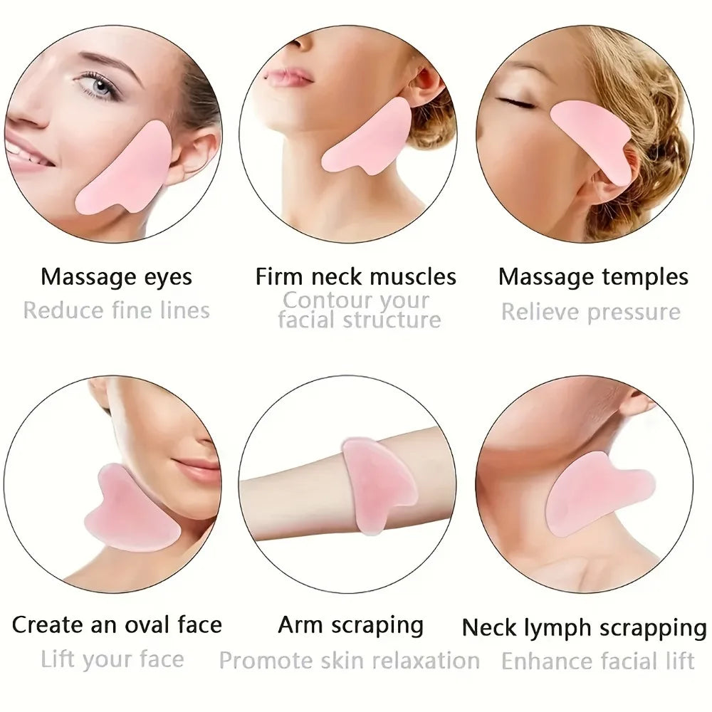 Ensemble de soins du visage 4 pièces : Masque en gel + Masque pour les yeux en gel + Grattoir Gua Sha en résine + Rouleau de massage double face en résine, Ensemble beauté