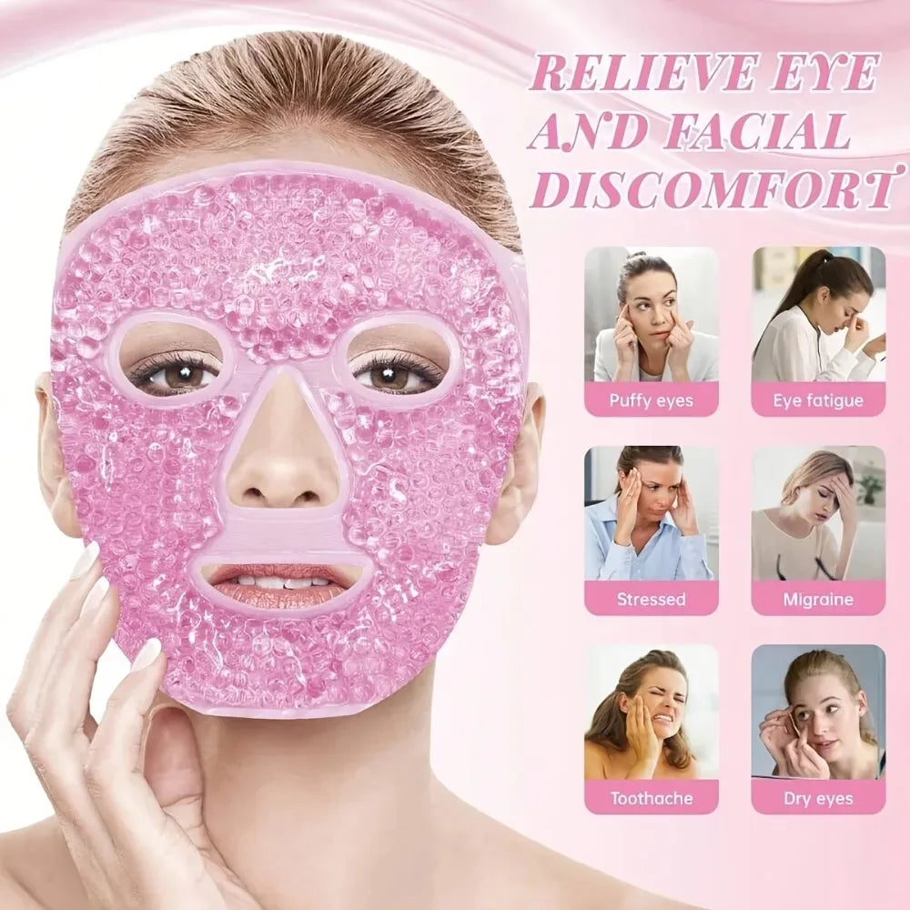 Ensemble de soins du visage 4 pièces : Masque en gel + Masque pour les yeux en gel + Grattoir Gua Sha en résine + Rouleau de massage double face en résine, Ensemble beauté