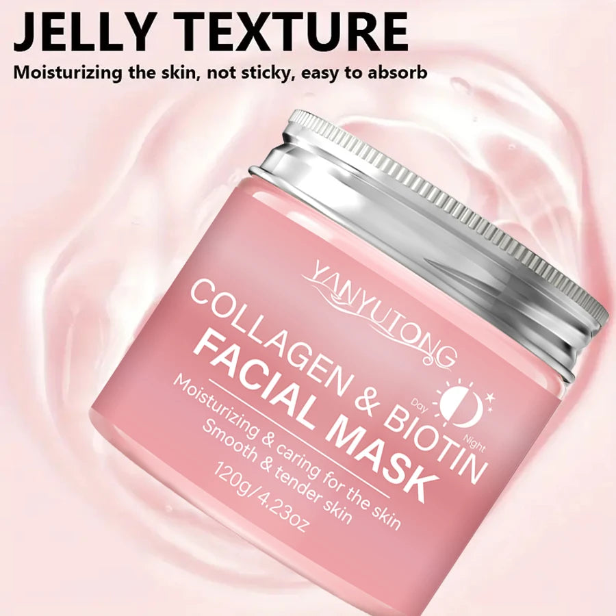 Masque exfoliant au collagène, masque enveloppant au collagène à la biotine Jour et nuit, hydratation profonde, crème masque de soin nocturne.