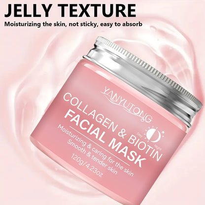 Masque exfoliant au collagène, masque enveloppant au collagène à la biotine Jour et nuit, hydratation profonde, crème masque de soin nocturne.