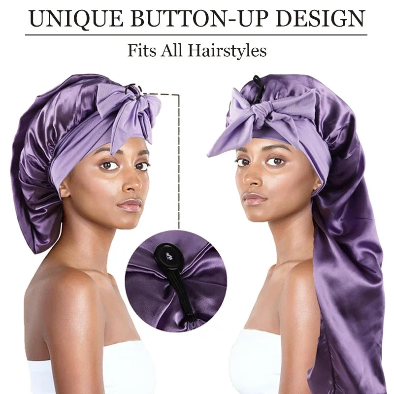 Grand Bonnet de Nuit en Satin avec Lien — Extra Large, Tous Types de Cheveux