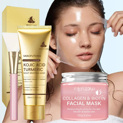 Masque exfoliant au collagène, masque enveloppant au collagène à la biotine Jour et nuit, hydratation profonde, crème masque de soin nocturne.