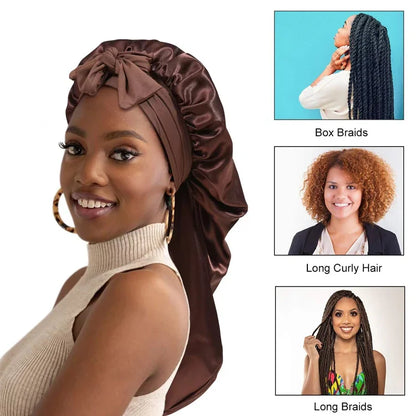 Grand Bonnet de Nuit en Satin avec Lien — Extra Large, Tous Types de Cheveux