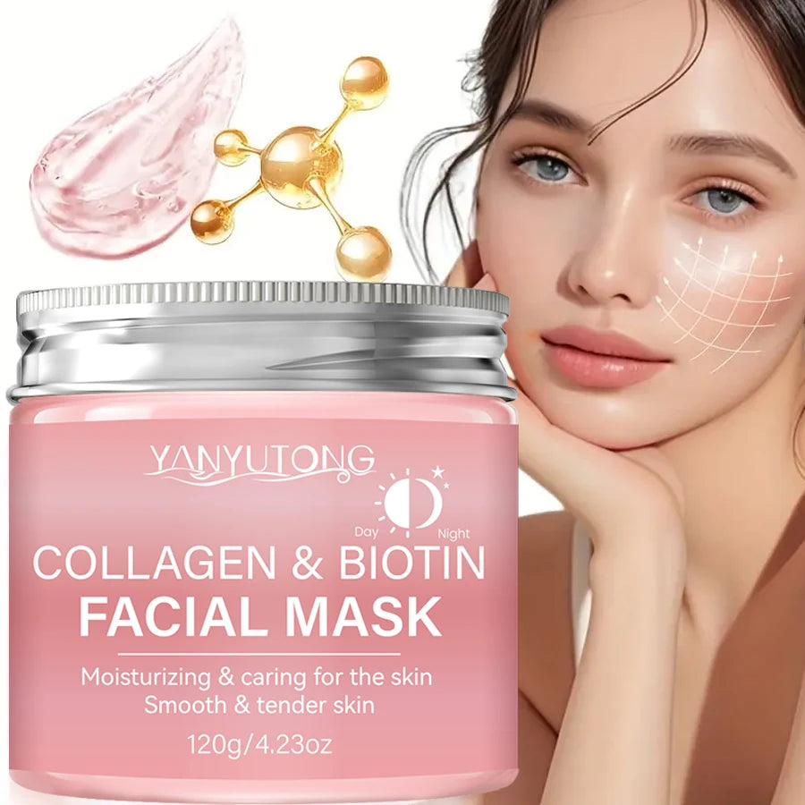 Masque exfoliant au collagène, masque enveloppant au collagène à la biotine Jour et nuit, hydratation profonde, crème masque de soin nocturne.