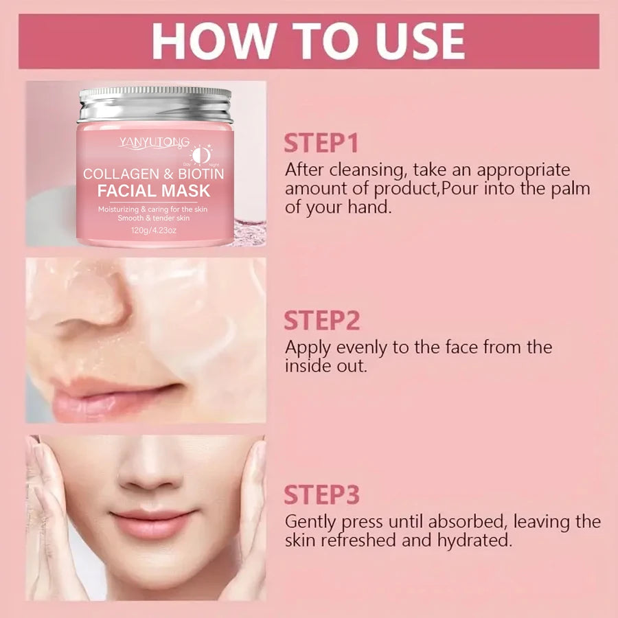 Masque exfoliant au collagène, masque enveloppant au collagène à la biotine Jour et nuit, hydratation profonde, crème masque de soin nocturne.