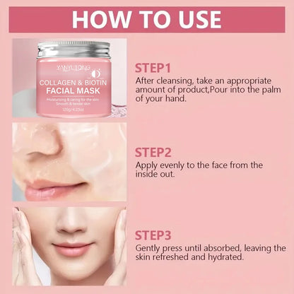 Masque exfoliant au collagène, masque enveloppant au collagène à la biotine Jour et nuit, hydratation profonde, crème masque de soin nocturne.