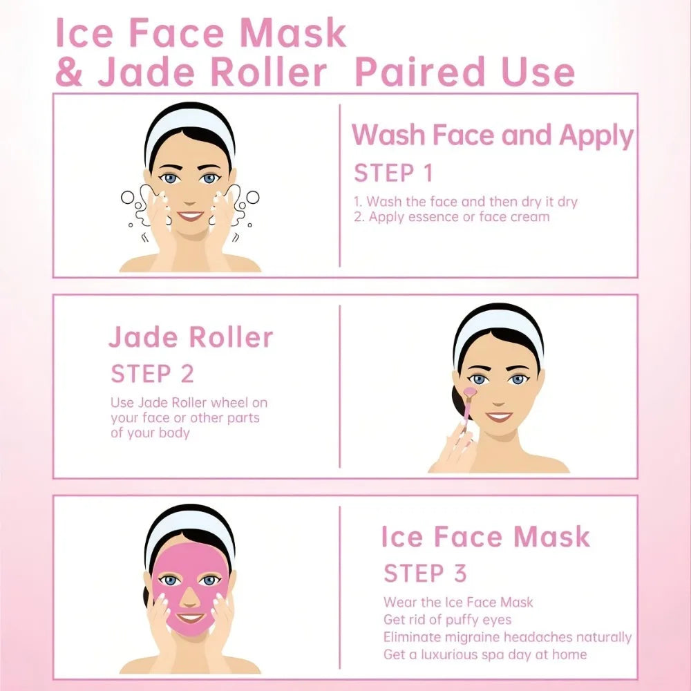 Ensemble de soins du visage 4 pièces : Masque en gel + Masque pour les yeux en gel + Grattoir Gua Sha en résine + Rouleau de massage double face en résine, Ensemble beauté
