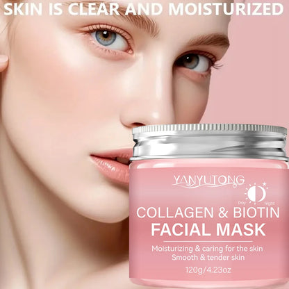 Masque exfoliant au collagène, masque enveloppant au collagène à la biotine Jour et nuit, hydratation profonde, crème masque de soin nocturne.