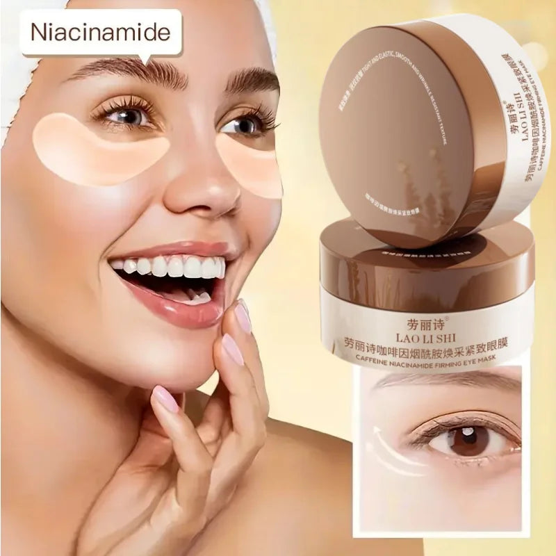 Boîte de 60 masques raffermissants pour les yeux à la caféine et à la nicotinamide, pour les yeux fatigués à tout moment, hydratants et raffermissants