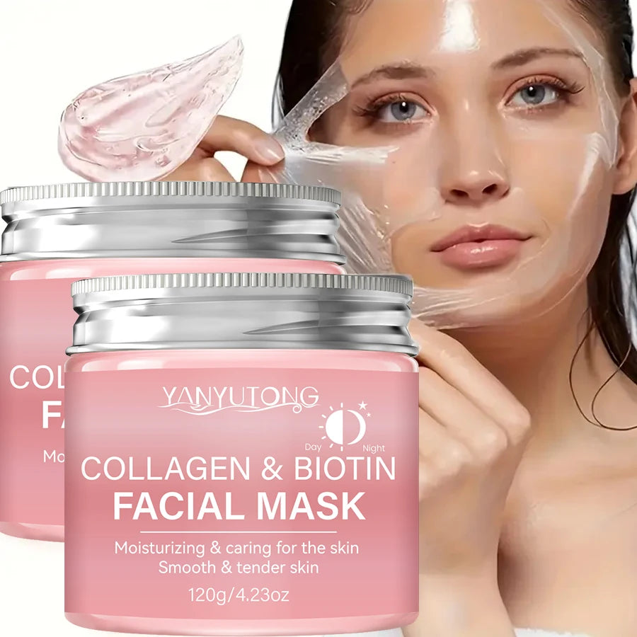 Masque exfoliant au collagène, masque enveloppant au collagène à la biotine Jour et nuit, hydratation profonde, crème masque de soin nocturne.