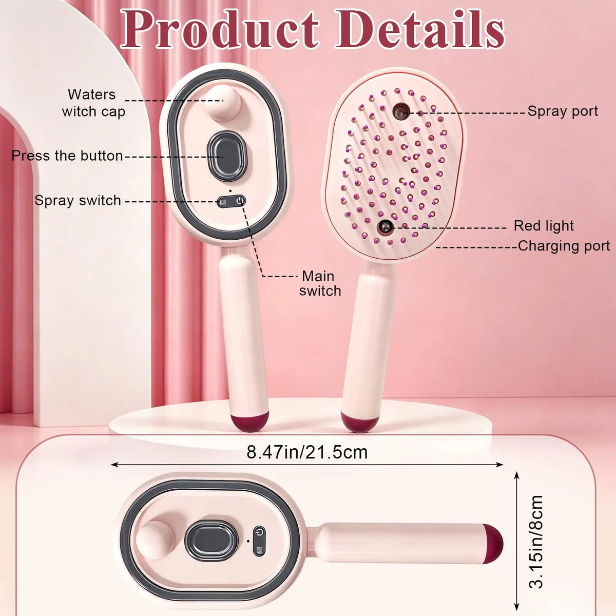 Brosse lissante électrique à vapeur, peigne chauffant, brosse démêlante rechargeable à coussin d'air massant