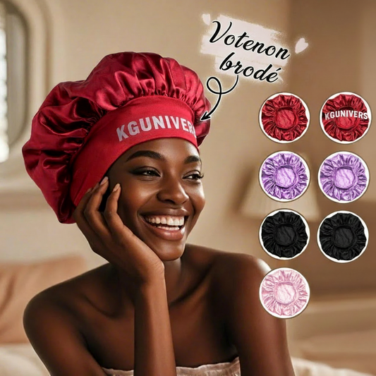 Bonnet satin KGUNIVERS - Votre prénom brodé